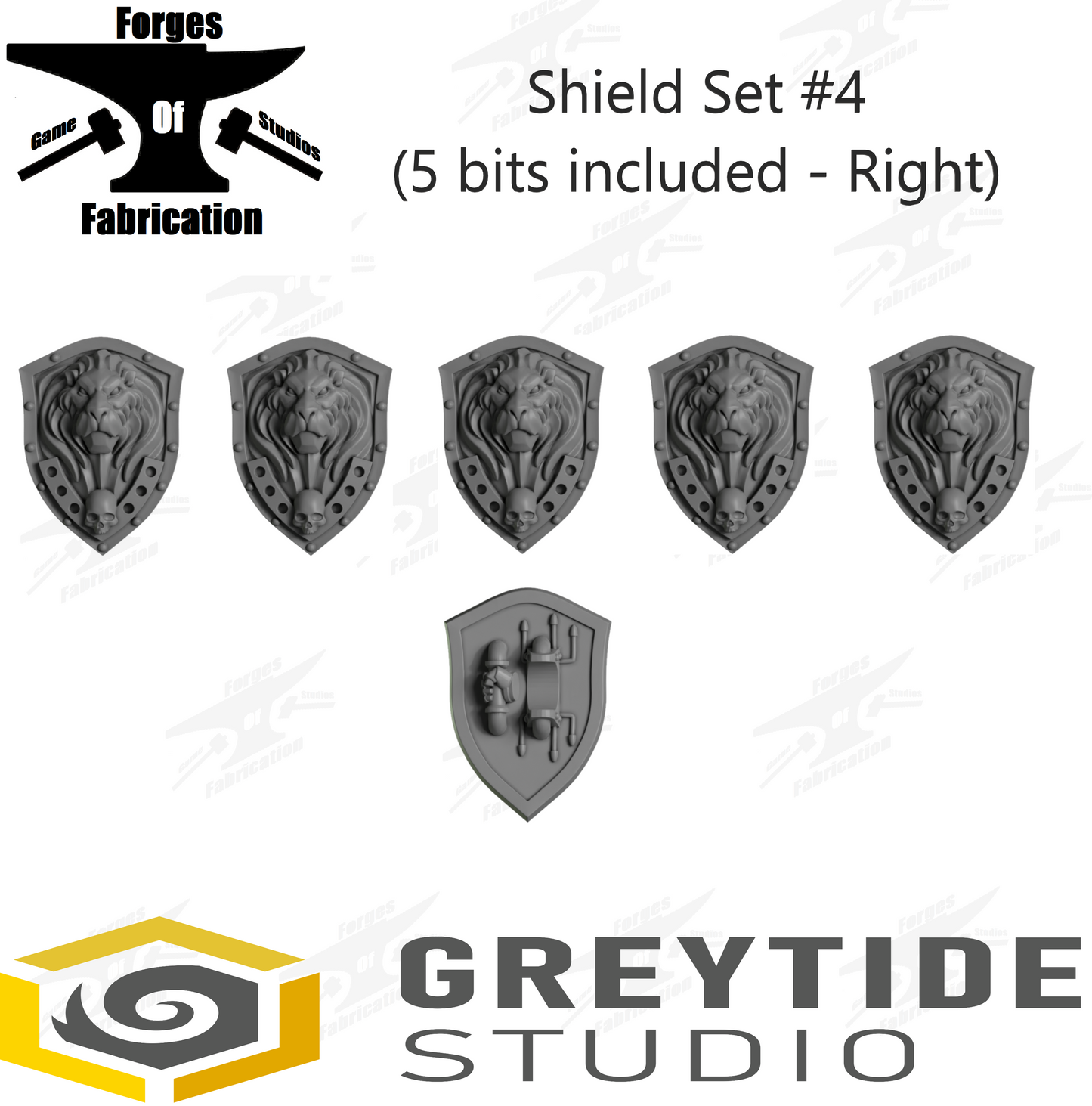Crusader Shield Set #4 (x5 - Right) Lion Eternal Pilgrims Greytide Studio Conversion Bits & Parts