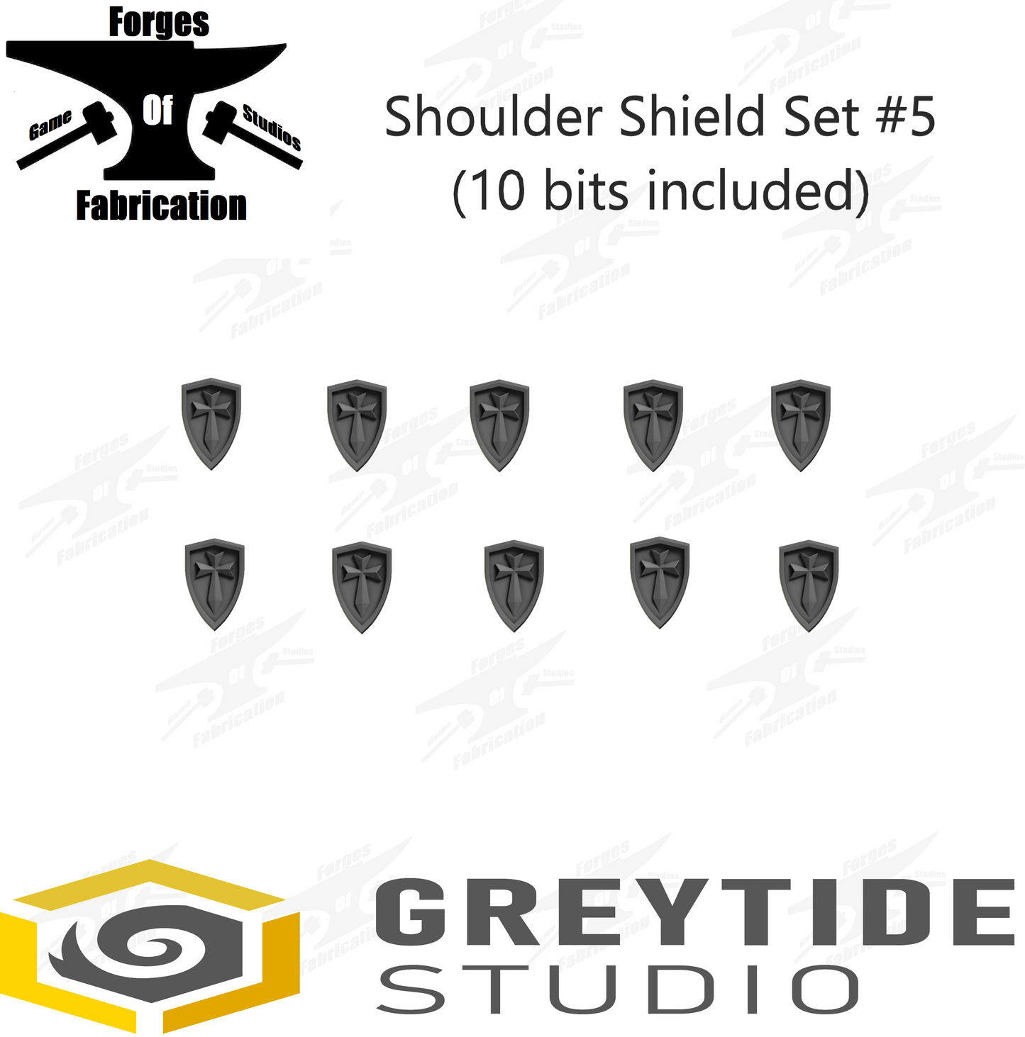 Crusader Shoulder Tilt Shield Set #5 (x10) Eternal Pilgrims Greytide Studio Conversion Bits & Parts