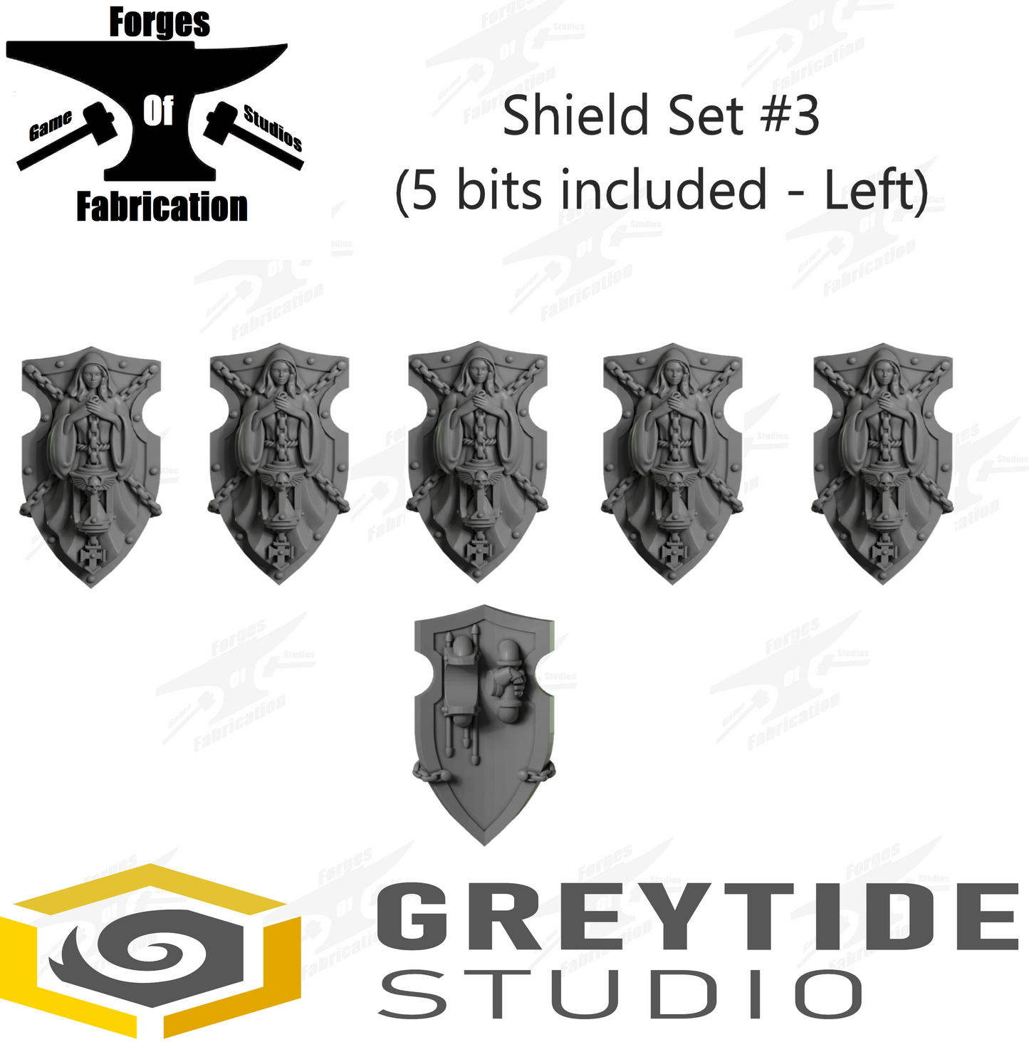 Crusader Shield Set #3 (x5 - Left) Eternal Pilgrims Greytide Studio Conversion Bits & Parts