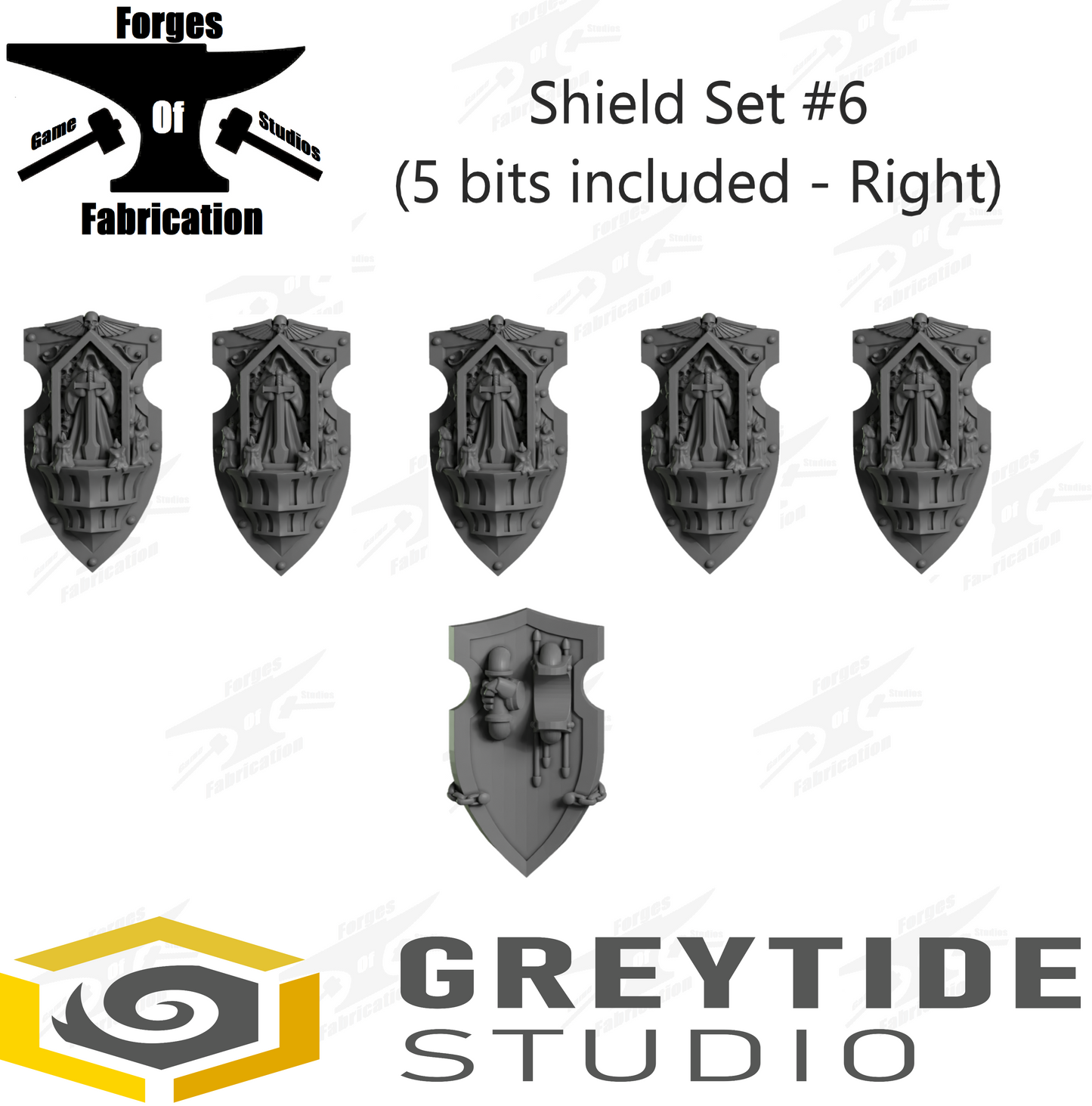 Crusader Shield Set #6 (x5 - Right) Eternal Pilgrims Greytide Studio Conversion Bits & Parts